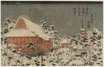  Templo Arte - Escena de nieve en el templo Sens Ji en Kinry Zan en la capital oriental japonesa Keisai Eisen